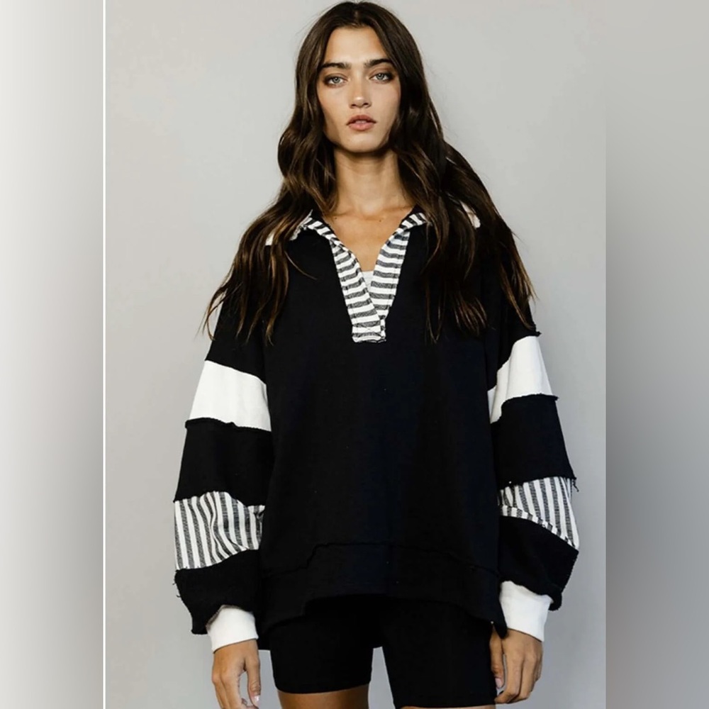BUCKETLIST Monochrome Striped Hoodie